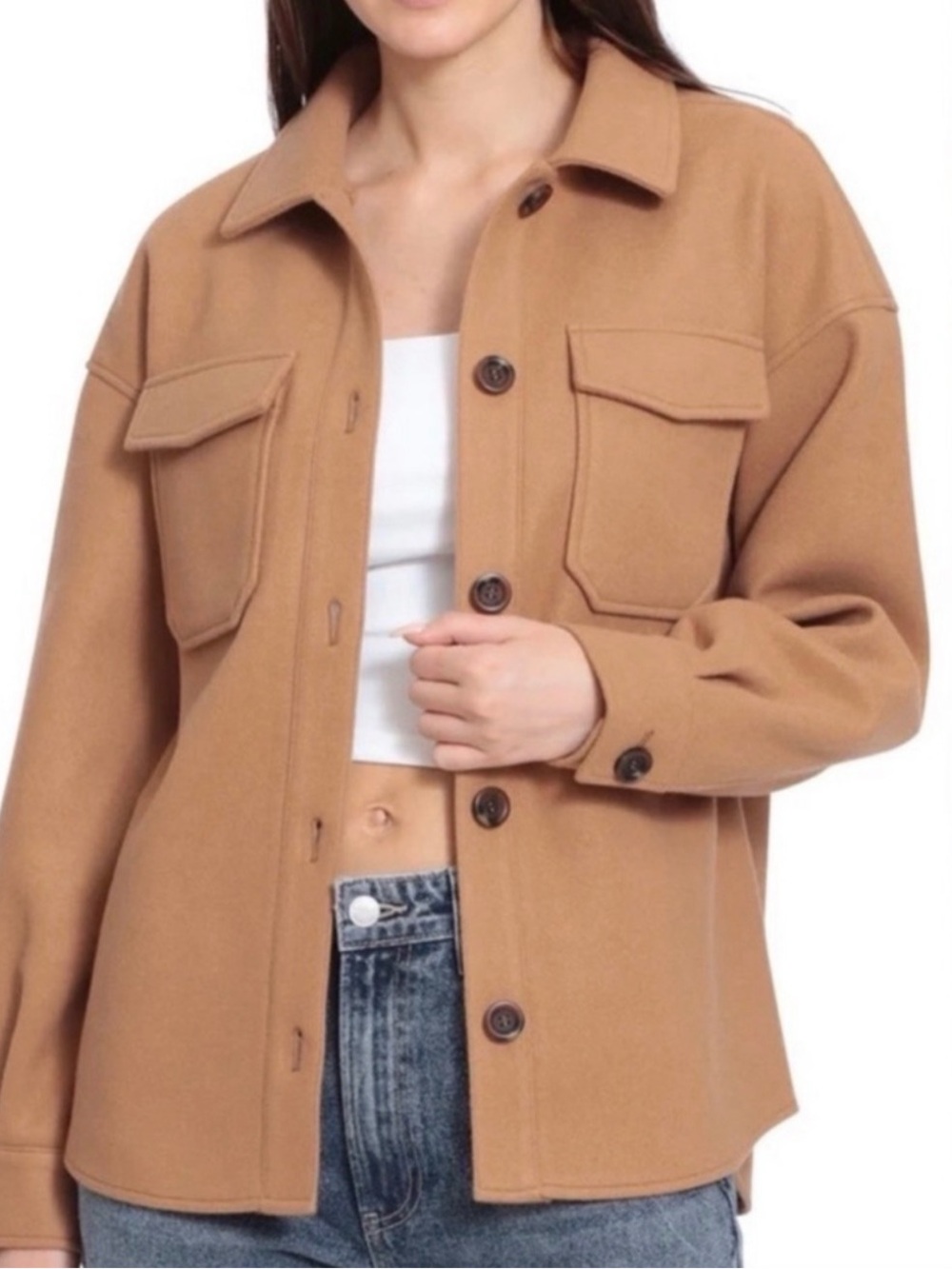 Avec Les Filles Camel Utility Shacket Jacket